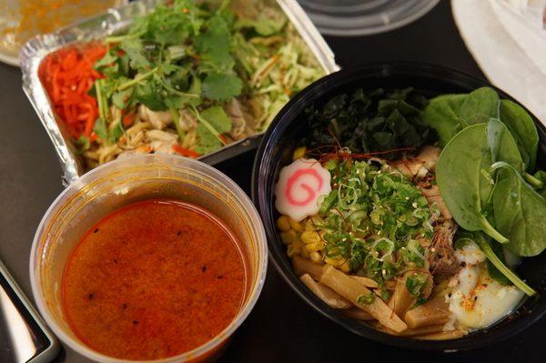 Top: cold sesame noodles (with chicken) Bottom: tsukemen (dipping noodles) (pork)