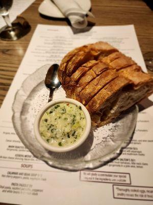 Bread and tasty, garlicky dip