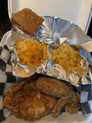 Medium Dinner. Fried Chicken, Baked Macaroni and Cheese.  They ran out of Potato Salad