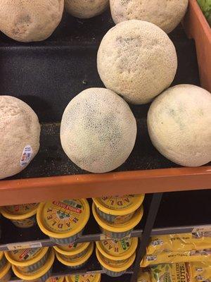 Old, almost moldy cantaloupes.