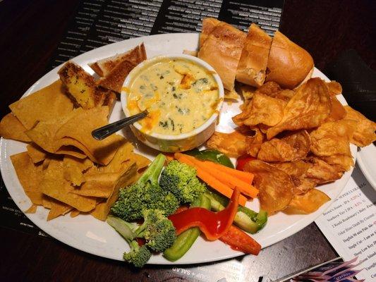 Artichoke and spinach dip platter