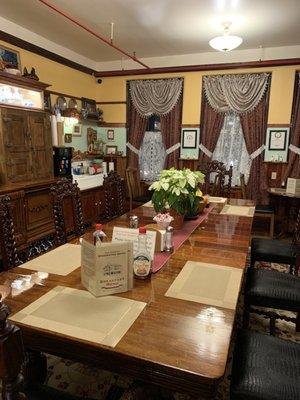 Breakfast room. During COVID they are ensuring that guests are properly spaced during breakfast.