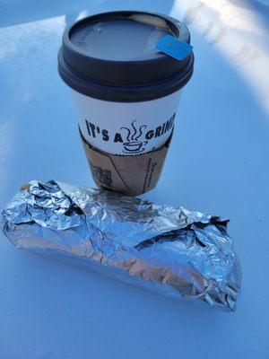 20-oz Latte and a bagel hotdog