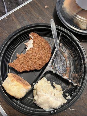 Country fried steak biscuit, mashed potatoes