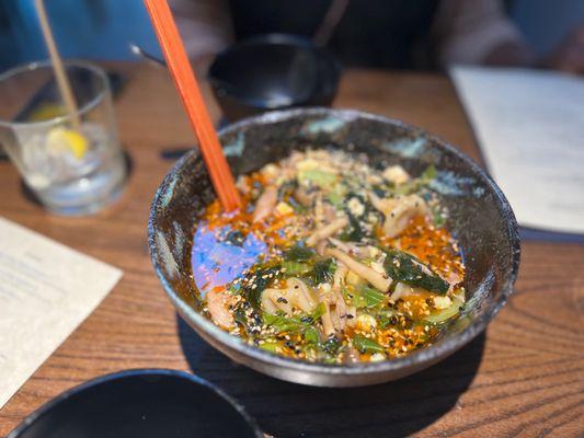 Duck Hot Pot w/ duck dumplings smoked shoyu broth and mushrooms