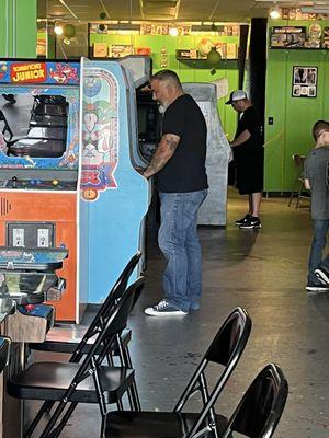 Playing in the arcade area