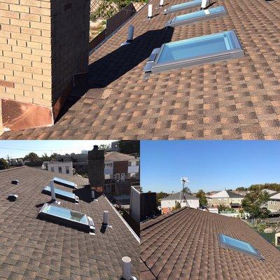 GAF 6 part roofing system with Velux solar powered skylights and Golden Pledge Warranty