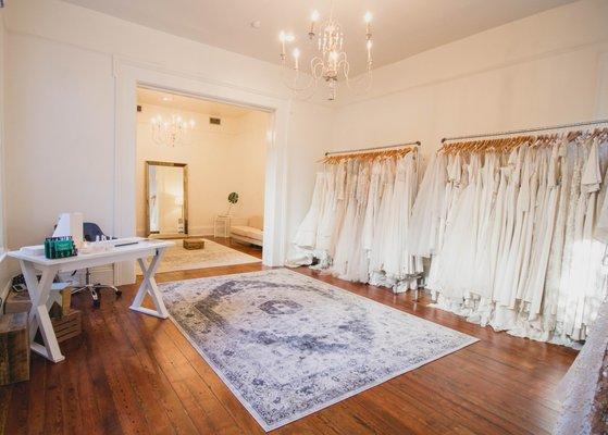 Gown gallery, private sitting room, and private fitting room just for our bridal appointments!