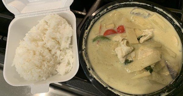 Green Curry with Jasmine rice (Eggplant was a nice surprise.)