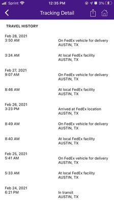 Out for delivery 4 times. Never delivered.