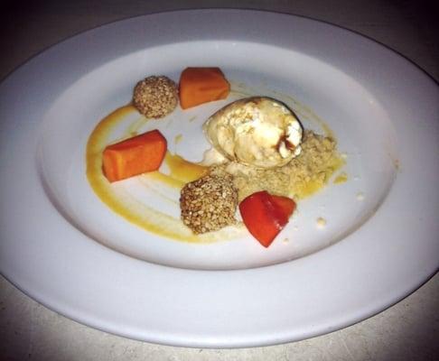 Salted Carmel ice cream, persimmon, black sea same cake.    Special night: Seoul patch vs. reform club!