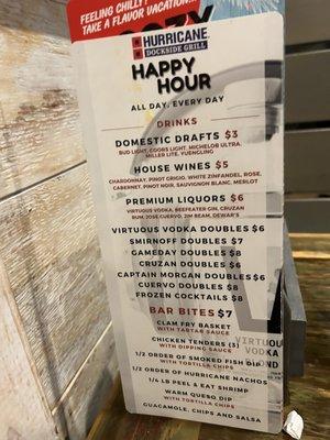 Happy hour menu