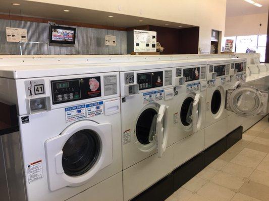 Front loading and top loading washing machines are available