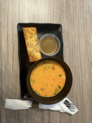 Thai soup and pork egg roll