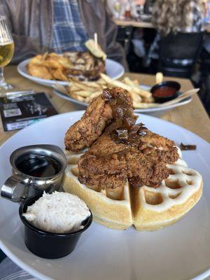 Chicken and WAFFLES - YUM - juiciest and flavorful