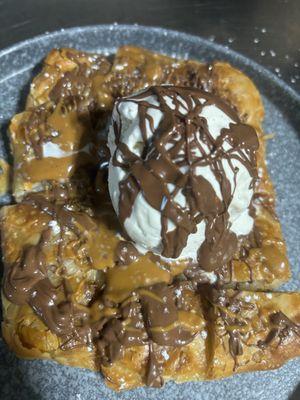 Bougatsa with Nutella and Biscoff Drizzle topped with ice cream