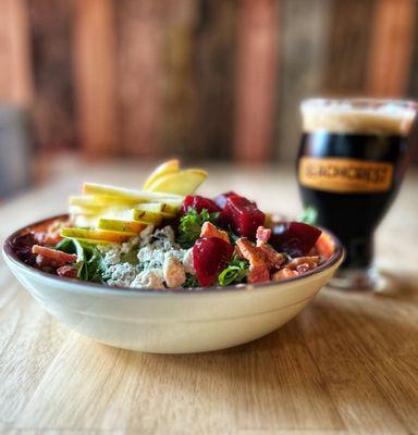 Winter Beet and Apple Salad with blue cheese, hazelnuts and bacon