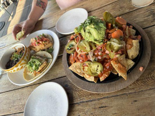 Taco plate and vegan nachos