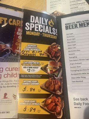 Daily food specials