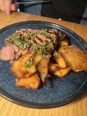 Filet, red skin potatoes and duck fat chimichurri