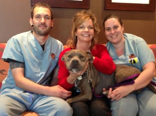 Ron, Karen, Rebecca & Miss Molly at final checkup for ACL repair. Wonderful staff!