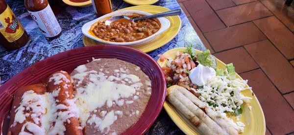 Pick 3 tamale, enchilada, tan Quito, charro beans