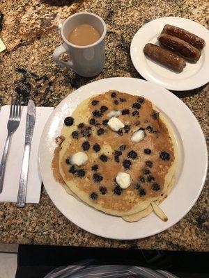 Blueberry pancakes and sausages.  Perfect!