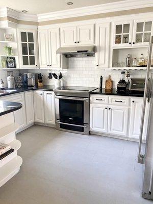 After! Love the modern white cabinets for my farmhouse look.