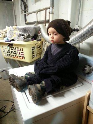 My nephew helping me fix a washer.