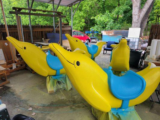 Juiceland has some super fun Bananadolphins  you can ride while grabbing one of their amazing smoothies!