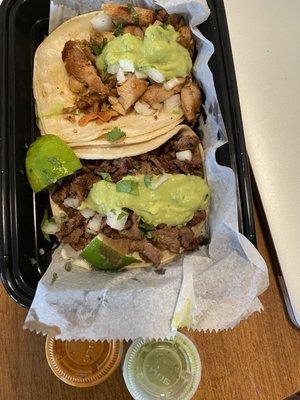 Chicken and steak tacos