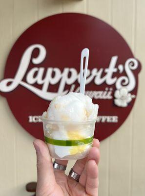 1/2 scoop Lu'Au (Lilikoi Sorbet + Haupia Sorbet) & 1/2 scoop Lychee Sorbet