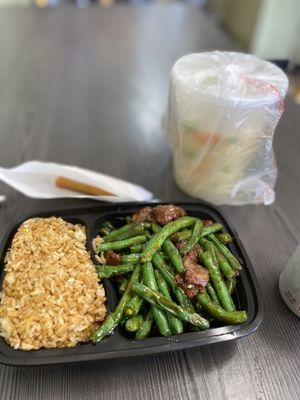 Beef 14. Sauteed String Bean and 7. Egg Drop Soup