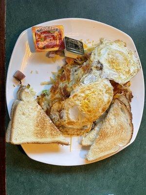 Hashbrowns on eggs