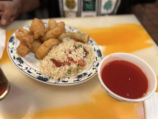 Sweet and sour chicken with pork fried rice