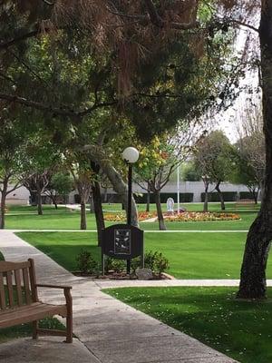 Part of the beautiful 5 acre campus with meandering walking paths and comfortable benches to enjoy the views.