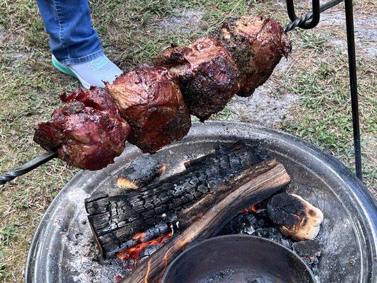 pork kebab and burnt bread