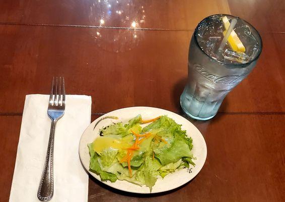 Lunch salad with water.