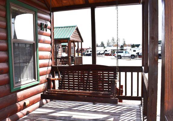 Porch swing on the cabins