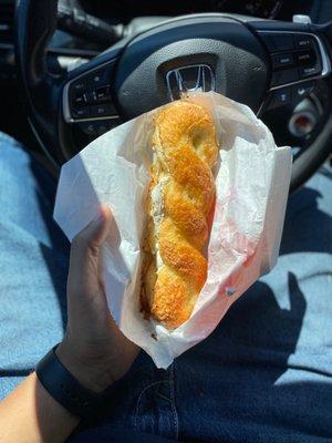 Cheddar bagel twist with cream cheese