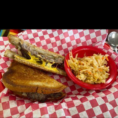 Patty melt and coleslaw