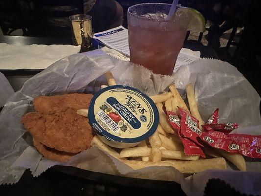 Chicken fingers (served plain) with choice of dipping sauce