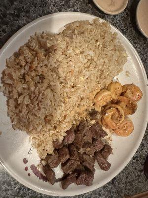 Steak and shrimp combo with double fried rice.