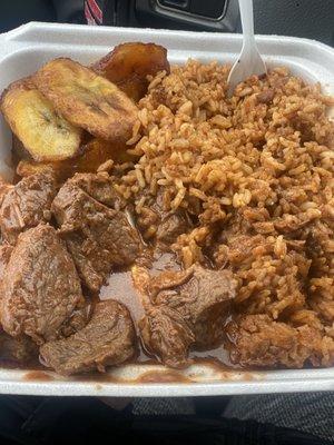 Large plate $10 plus an extra dollar for plantains, so worth it, delicious!