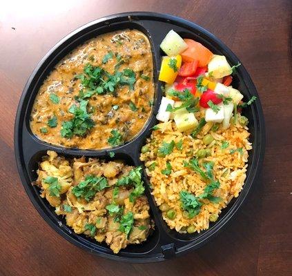 methi chicken - veg pulao - gobhi aloo