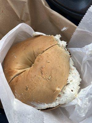 Rosemary bagel with olive cream cheese $4.21