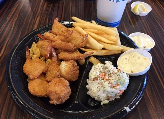 12-crunchy butterflied shrimp and two sides $4.99