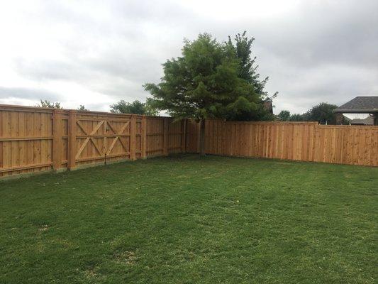 Custom board on board western red cedar fence with double gate