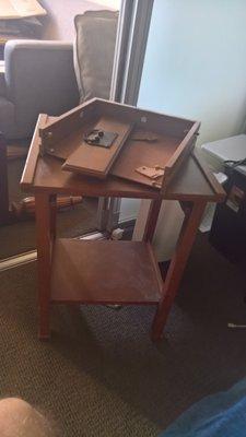 Broken nightstand. Hidden for me to find later.