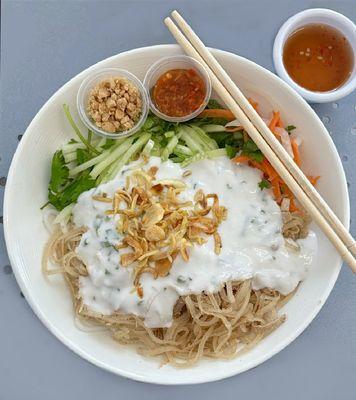 Bánh Tằm Bì: Thick Noodles in Coconut Cream Sauce w/ shredded pork skin | $11 (off the menu special)